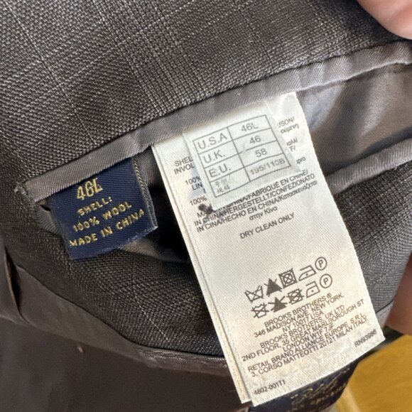 Brooks Brothers 346 Charcoal Brown Check Wool Sport Coat 48L - Picture 9 of 11